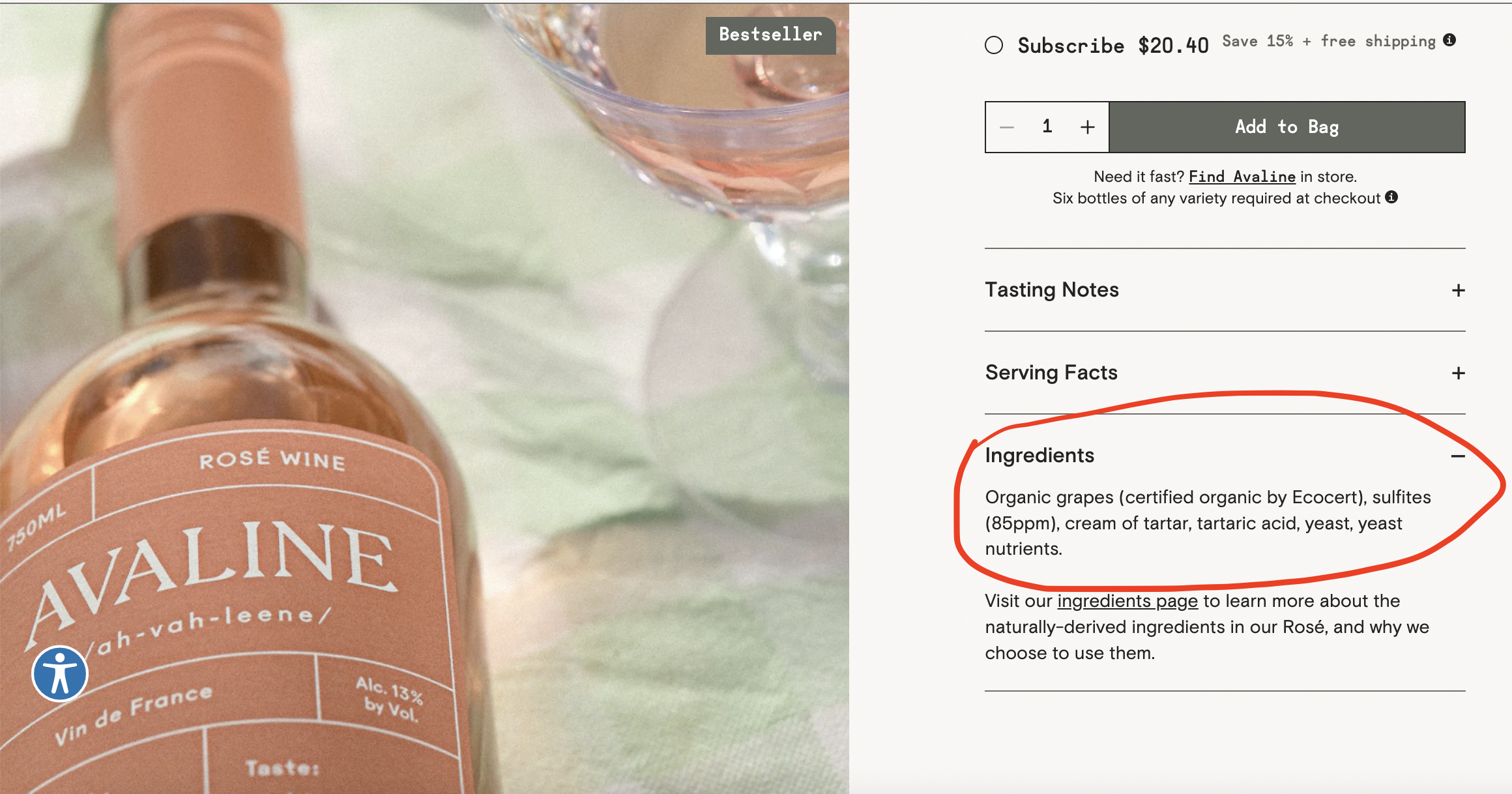 Screenshot of rose wine with added ingredients. 